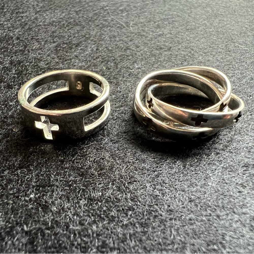 Set of 2 Vintage ✝️ Sterling Silver Cross Rings
